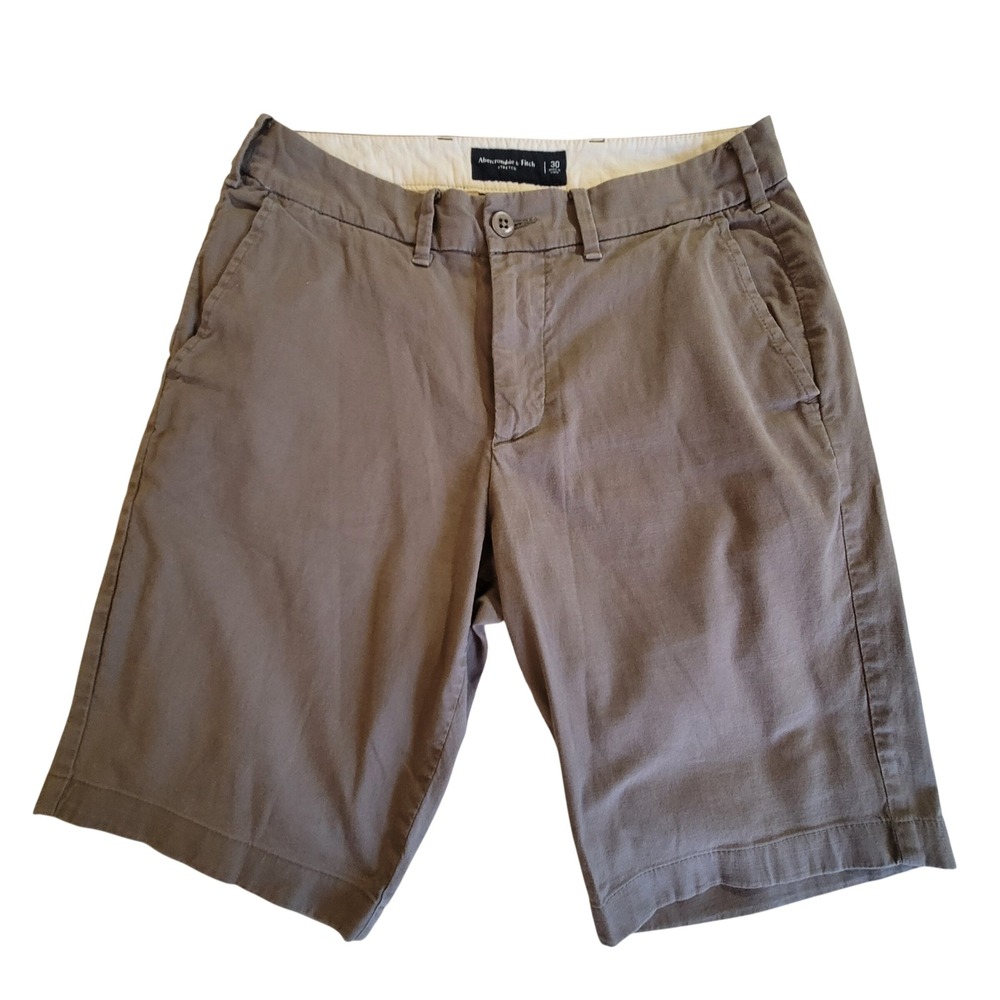 Abercrombie & Fitch Chino Shorts Mens 30 Brown Gray Stretch Flat Front Casual‎
